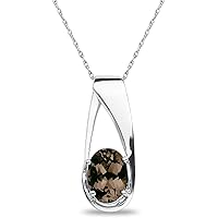 The Diamond Deal Lab Created Oval 6.00MM Brown Smokey Quartz Gemstone June Birthstone Heart Pendant Necklace Charm in 10k SOLID White Gold With 18
