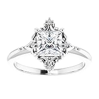 1 CT Princess Cut Engagement Ring Moissanite VVS Colorless Wedding Ring for Women Her Bridal Gift Anniversary Promise Rings 925 Sterling Silver Halo Antique Vintage