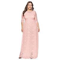 Womens Floral Lace 2/3 Sleeves Maxi Dress Plus Size Evening Party Dress