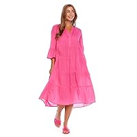 Mud Pie Womens Portland Midi Dress with 3/4 Sleeves, Pink, Medium