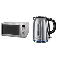 Russell Hobbs RHM2563 25L Digital 900w Solo Microwave Stainless Steel & 20460 Quiet Boil Kettle, Brushed Stainless Steel, 3000W, 1.7 Litres