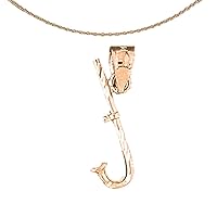 3-D Fish Hook Necklace | 14K Rose Gold 3D Fish Hook Pendant with 18