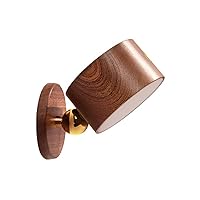 Wireless Wall Lights LED Reading Lamps Rechargeable Wood Sconce Home Decoration Rotation Touch Control Bedside Lighting (Dark Wood Grain)