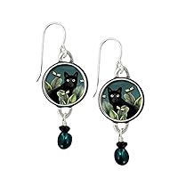 Floral Cat Dangle Earrings with Vintage Charm, Women's Jewelry in Palace Style Patterned
