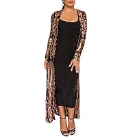Evening Party Women Sexy Sequin Perspective Maxi Coat Gown Cardigan Long Sleeve Elegant Dress for Banquet Cocktail Party Black XXXXL