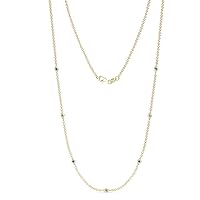 7 Station Blue Topaz & Natural Diamond Cable Petite Necklace 0.16 ctw 14K Yellow Gold