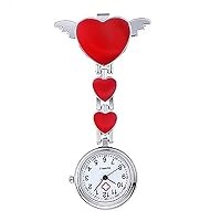 Women Nurse Watches Cute Love Heart Quartz Clip -on Fob Brooch Nurse Pocket Watch Red