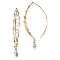 14k Yellow and White Gold Two-tone Polished Wire Wrapped Diamond Cut Wire Dangle Earrings Length 47mm