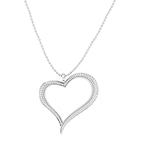 Certified 14K Gold Heart Pendant in Round Natural Diamond (1.62 ct) with White/Yellow/Rose Gold Chain Loving Necklace for Women