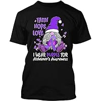 Purple for Alzheimer Awareness Gnome T-Shirt Novelty Cotton Tee Vintage Gift for Men and Women Size S - 5XL