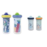 Disney Toy Story and Bluey Kids' Insulated Sippy Cups with Silicone Valves, Bite-Resistant Spouts, and Drop Guards - Ages 12 Months and Up - 9 Ounces - 2 Count Each