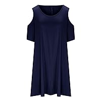 Plus Size Cold Shoulder Dress for Women Scoop Neck Short Sleeve Summer T Shirts Dress Loose Fit Casual Flowy Swing Mini Dress