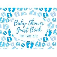 Baby Shower Guest Book for Twin Boys: Blue Footprints on White Background