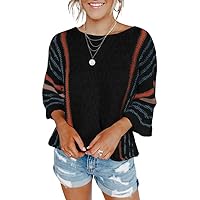 Dokotoo Womens 2024 Cute Spring Summer Color Block Striped Lightweight Comfy Cable Knit Beach Boho Clothes Pullover Sweaters