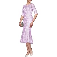 Sheath/Column Elegant Mother of The Bride Dress Half Sleeve Tea Length Boat Neck Wedding Guest Dress 2024