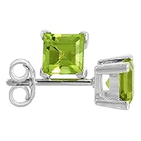 Sterling Silver Genuine Peridot Stud Earrings 4 prong Basket Setting 4-6 mm Princess and Round