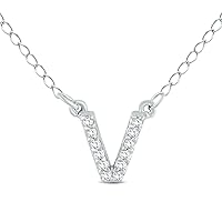 SZUL 1/10 Carat TW V Initial Diamond Pendant in 10K White Gold