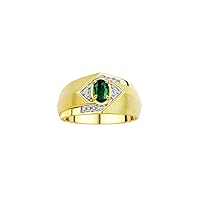 Rylos Men's Rings: 6X4MM Oval Shape Gemstone & Sparkling Diamonds - Color Stone Birthstone Yellow Gold Plated Silver Rings, Sizes 8-13. Elevate Your Style with Timeless Elegance!