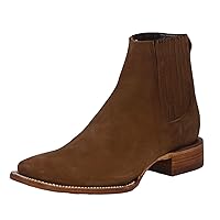 Mens #201 Light Brown Chelsea Ankle Boots Western Wear Leather Square Toe
