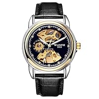 Fashion Night Light Waterproof Watch Men's Watch Automatic Mechanical Watch Black dial - Black Leather Strap (Black-2)