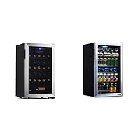 NewAir Compressor Wine Cooler Refrigerator in Stainless Steel | 33 Bottle Capacity | Freestanding or Built-In Fridge & Beverage Refrigerator Cooler | 126 Cans Free Standing with Right Hinge Glass Door