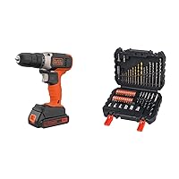 BLACK+DECKER 18 V Cordless Drill Driver with 10 Torque Settings, 1.5 Ah Lithium-Ion Battery, BCD001C1-GB & Black + Decker A7188 Drill and Screwdriver Bit Set 50-Piece