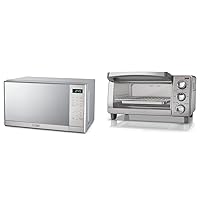 COMMERCIAL CHEF Small Microwave 0.7 Cu. Ft. Countertop Microwave with Digital Display, Stainless Steel Microwave & BLACK+DECKER 4-Slice Toaster Oven with Natural Convection, Stainless Steel