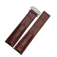 Genuine Cowhide Watch Band for TAG Heuer Carrera Lincoln 19mm 20mm 22mm Black Brown Folding Buckle Watch Strap Men (Color : Brown-Silver, Size : 20mm)