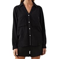 Rails Lauren Shirt Womens Black V-Neck Cotton Gauze Long Sleeve Lightweight - Small