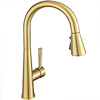 Gold Kitchen Faucet with Pull Down Sprayer, Lava Odoro Brushed Brass Single Handle Kitchen Sink Faucet, Gold Faucet for Kitchen Sink with Magnetic Docking Spray Head and Deck Plate, KF321-SG