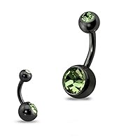 Black IP Over Plated 316L Surgical Steel Press Fit Double Color Gem Belly Button Ring (Sold Per Piece)