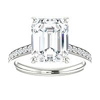 Siyaa Gems 3.50 CT Emerald Diamond Moissanite Engagement Rings Wedding Ring Eternity Band Solitaire Halo Hidden Prong Silver Jewelry Anniversary Promise Rings Gift