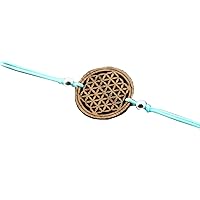 Eydl Wood Jewelry Wooden bracelet flower of life in nut wood.Bracelet can be adjusted and comes in mint green. Finest craftsmanship from Austria.