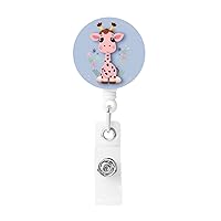 Cute Pink Giraffe Print Badge Holder Retractable Heavy Duty Badge Clips Keychain Badge Reels for Nurse Nursing Doctor Teacher