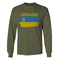 Vintage Support Ukraine Lover i Stand with Ukrainian Pride Patriot Peace Protest Men's Long Sleeve t Shirt (Olive, 2X Large)