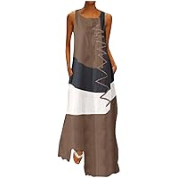 Women's Beach Round Neck Glamorous Dress Swing Casual Loose-Fitting Summer Short Sleeve Knee Length Flowy Print Brown