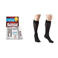 Kerasal Nail Renewal, Restores Discolored or Damaged Nails, 0.33 fl oz and Truform Sheer Compression Stockings, 8-15 mmHg, Women's Knee High Length, 20 Denier, Black, Medium