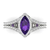Clara Pucci 1.17ct Marquise Cut Solitaire with Accent split shank Halo Natural Amethyst gemstone designer Modern Ring 14k White Gold