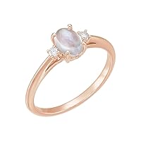 14k Gold Celestial Moonstone Rainbow Moonstone .06 Dwt Diamond Ring Size 6.5 Jewelry for Women in Rose Gold White Gold Yellow Gold and Variety of Options