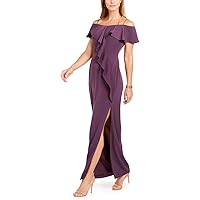 Adrianna Papell Womens Ruffle Gown Dress, Purple, 18