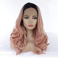 Lace Front Wigs Synthetic Wigs Ladies Body with Wavy Upper Abdomen Synthetic Fiber Heat-Resistant Ladies Wig Long Lace Rose Gold on The Front,26 inches (Size : 20 inches)