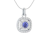 1.50 CT Round Cut Simulated Tanzanite & Cubic Zirconia Double Halo Pendant Necklace 14k White Gold Over