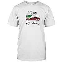 Merry Christmas Truck Buffalo Plaid Gift T-Shirt for Family and Friend