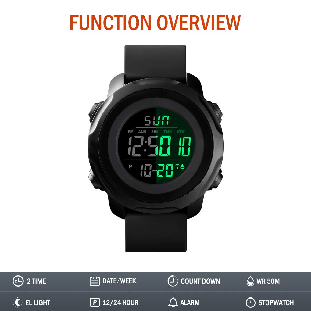 CKE Men's Digital Sports Watch Military Electronic Waterproof Wrist Watches for Men with Stopwatch Alarm LED Backlight