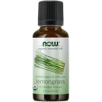 NOW Essential Oils, Organic Lemongrass Oil, Uplifting Aromatherapy Scent, Steam Distilled, 100% Pure, Vegan, Child Resistant Cap, 1-Ounce