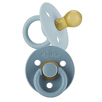 Itzy Ritzy Natural Rubber Pacifiers, Set of 2 – Natural Rubber Newborn Pacifiers with Cherry-Shaped Nipple & Large Air Holes for Added Safety; Set of 2 in Harbor & Coast, Ages 0 – 6 Months