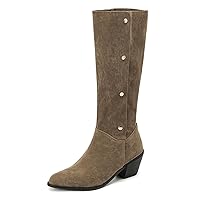 Pointed Toe Stacked Heel Snap Women Knee High Boot Trendy Vintage Cute Shoes