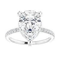 JEWELERYIUM 5 CT Pear Cut Colorless Moissanite Engagement Ring, Wedding/Bridal Ring Set, Halo Style, Solid Sterling Silver, Anniversary Bridal Jewelry, Gorgeous Birthday Gift for Women