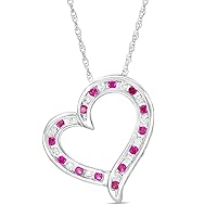 ABHI 0.25 CT Round Cut Created Pink Ruby & Diamond Heart Pendant Necklace 14k White Gold Over