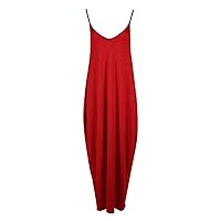 Fashion Star Womens Thin Spaghetti Strappy Sleeveless V Neck Baggy Camisole Lagenlook Long Maxi Dress
